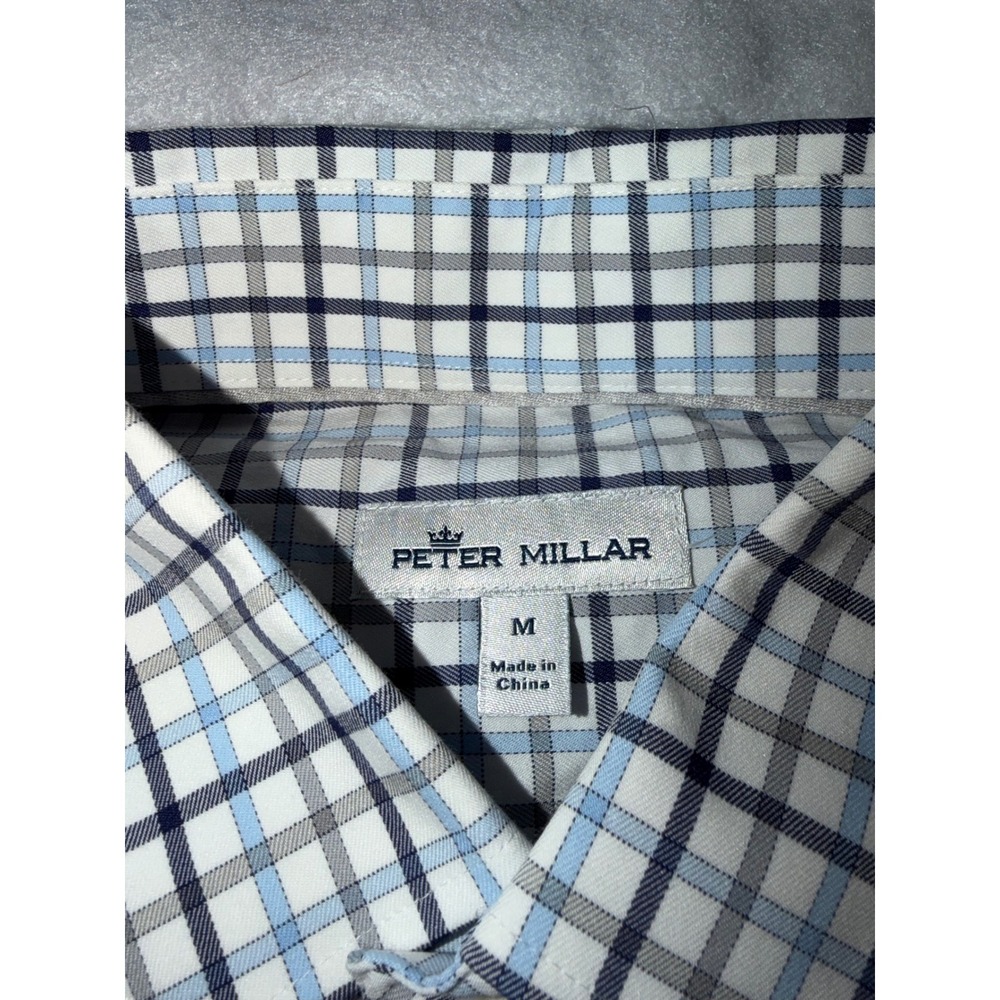 Peter Millar Button Down Shirt Mens Medium Blue Check EZGO Long Sleeve - Picture 2 of 8